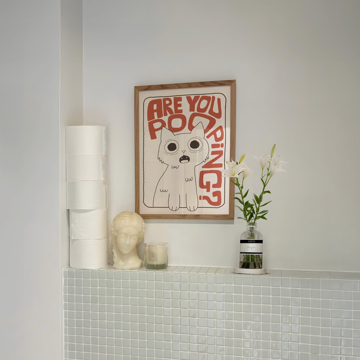 Are You Pooping? cat bathroom print — Funny Bathroom Prints collection