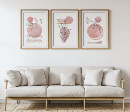 Pink Elegance: Botanical Art Prints for Modern Spaces, Set of 3, B001