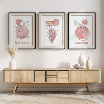 Pink Elegance: Botanical Art Prints for Modern Spaces, Set of 3, B001