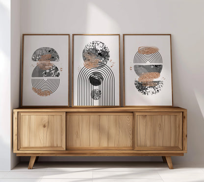 Modern Metallic Echo - Geometric Art Prints, Set of 3, B003