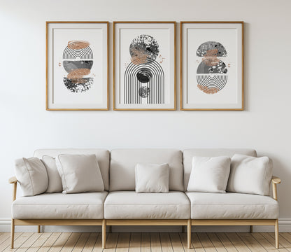 Modern Metallic Echo - Geometric Art Prints, Set of 3, B003