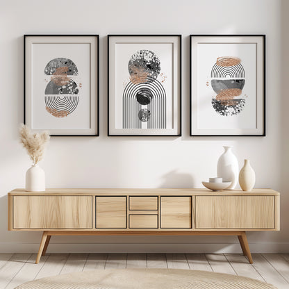 Modern Metallic Echo - Geometric Art Prints, Set of 3, B003