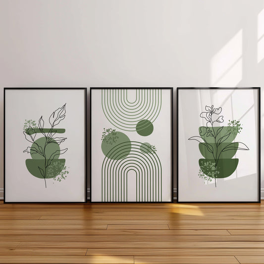 Green Harmony: Nature's Abstract Symphony, Set of 3, B004