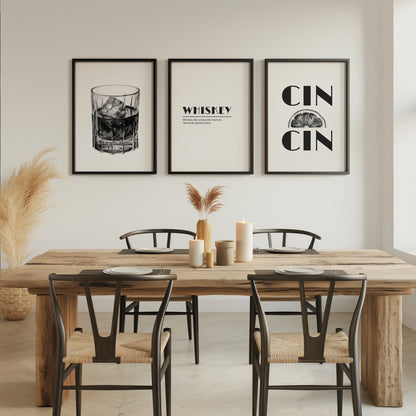 Classic Whiskey Vibes - Monochrome Bar Art, Set of 3, D005