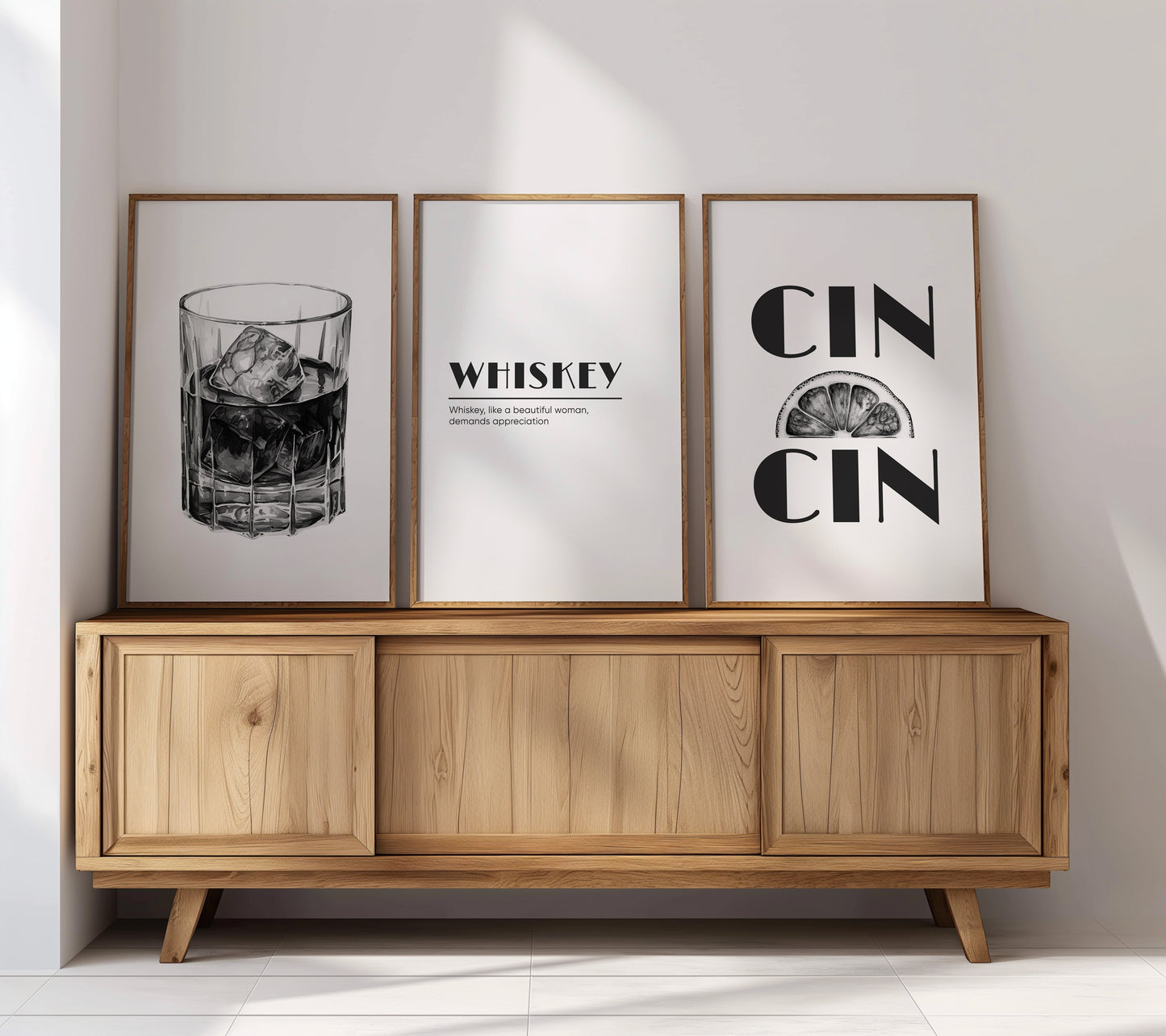 Classic Whiskey Vibes - Monochrome Bar Art, Set of 3, D005