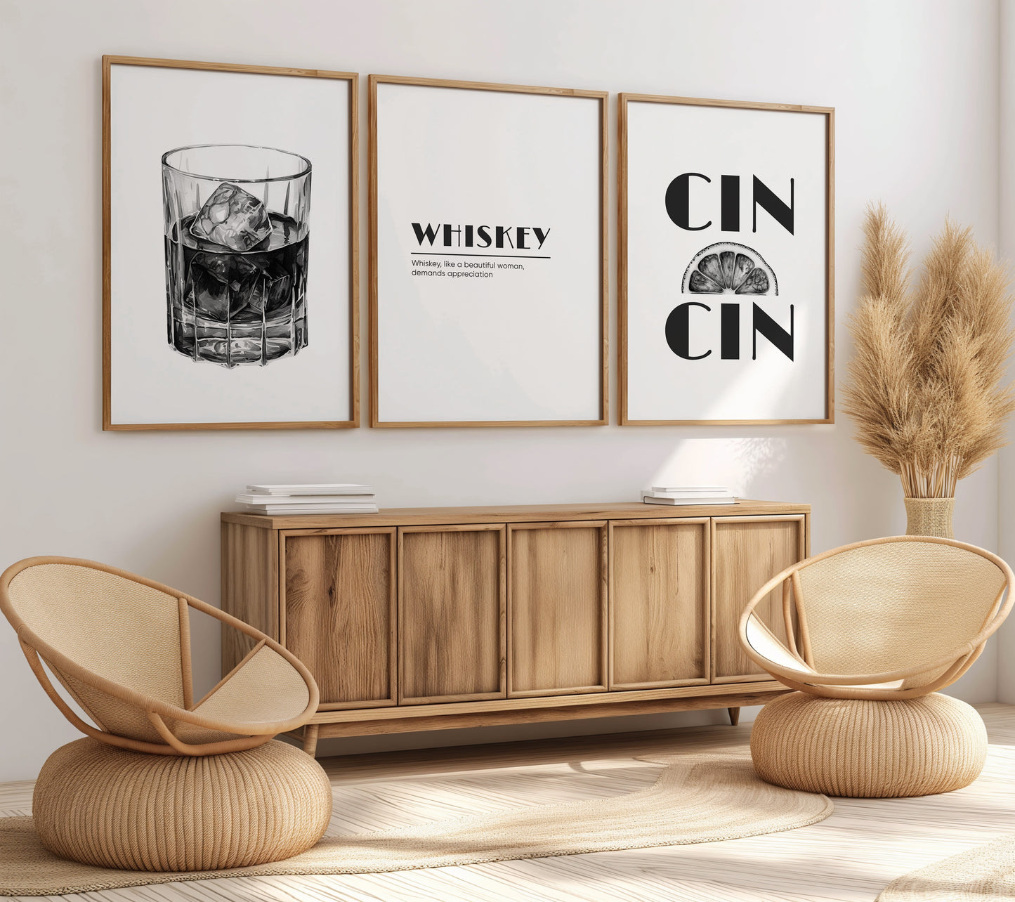 Classic Whiskey Vibes - Monochrome Bar Art, Set of 3, D005