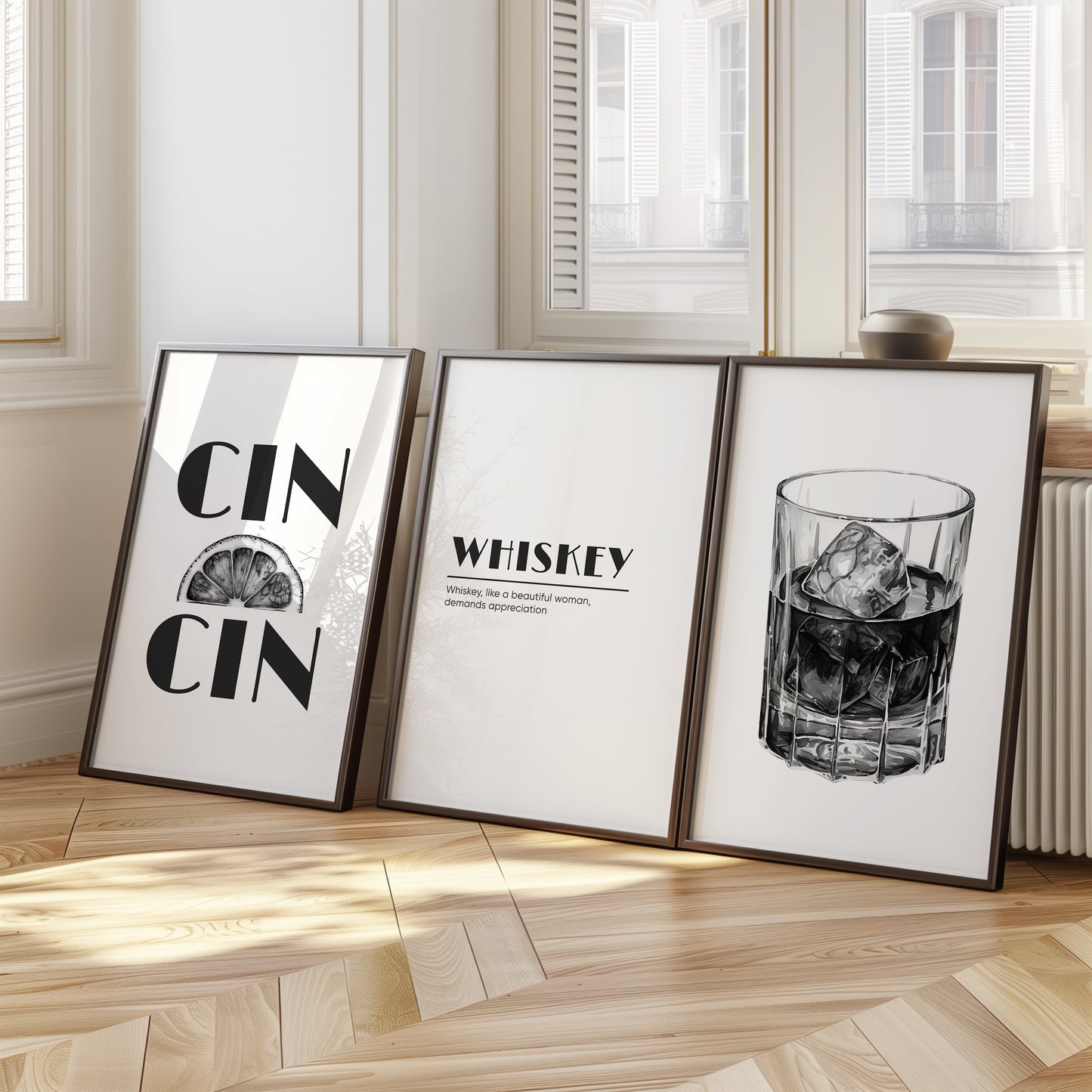 Classic Whiskey Vibes - Monochrome Bar Art, Set of 3, D005