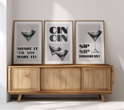 Sophisticated Sips: Monochrome Bar Poster Trio, Set of 3, D006