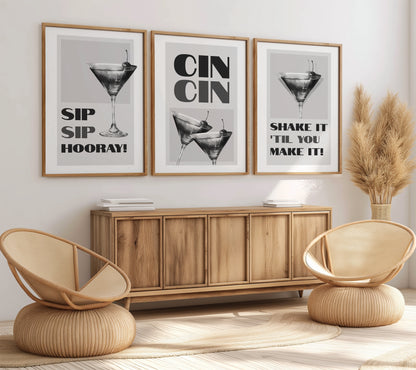 Sophisticated Sips: Monochrome Bar Poster Trio, Set of 3, D006