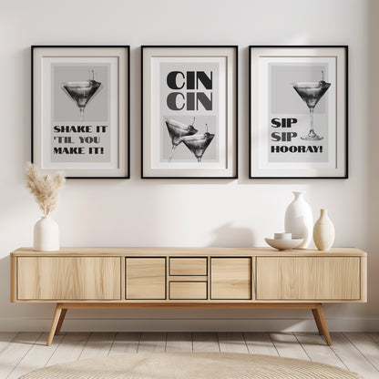 Sophisticated Sips: Monochrome Bar Poster Trio, Set of 3, D006