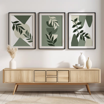 Green Elegance: Minimalist Plant Wall Art, Set of 3, B006