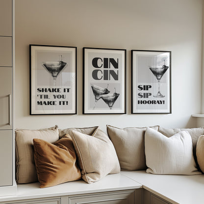 Sophisticated Sips: Monochrome Bar Poster Trio, Set of 3, D006