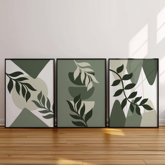 Green Elegance: Minimalist Plant Wall Art, Set of 3, B006