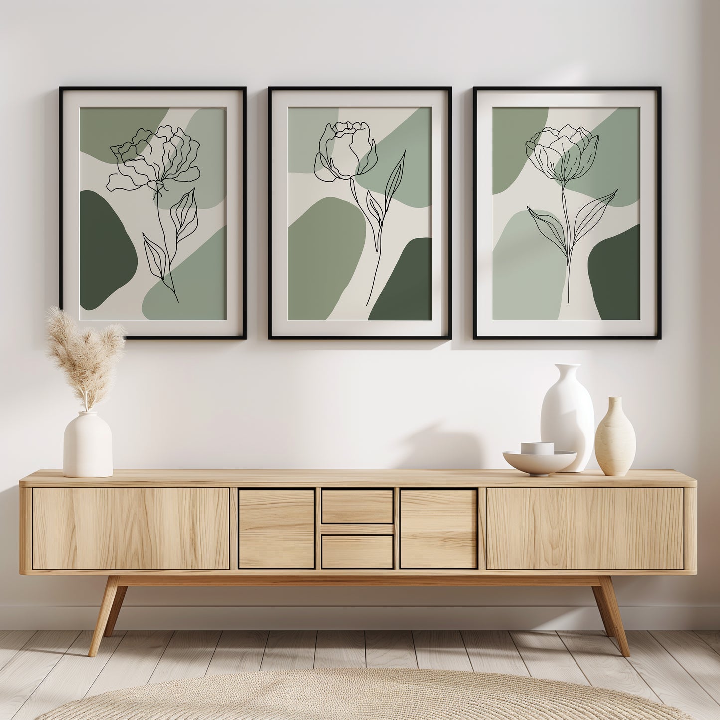 Peony Serenity Series: Abstract Floral Art, Set of 3, B007