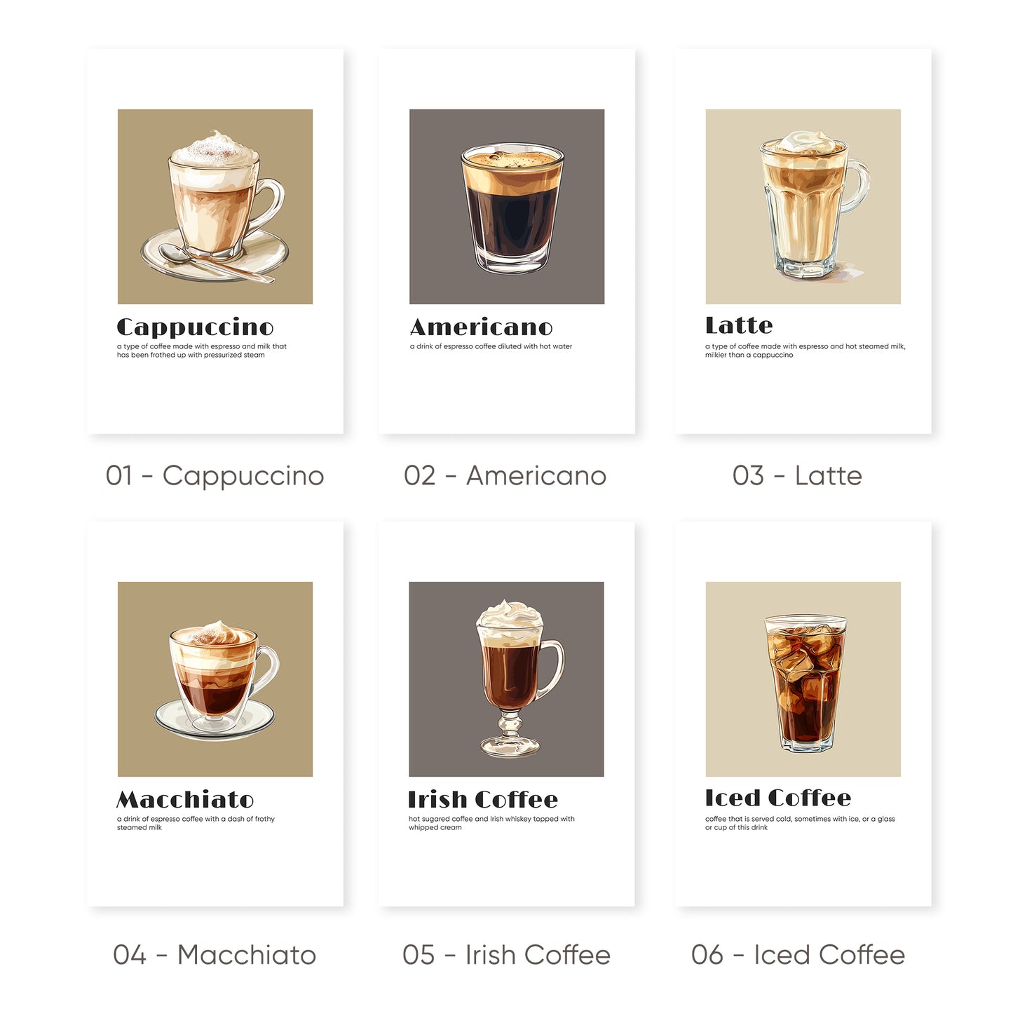 Barista's Delight: Classic Coffee Selections Wall Art, Set of 3, D008