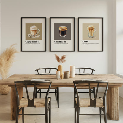 Barista's Delight: Classic Coffee Selections Wall Art, Set of 3, D008