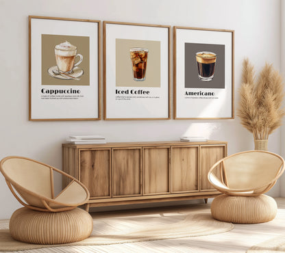 Barista's Delight: Classic Coffee Selections Wall Art, Set of 3, D008