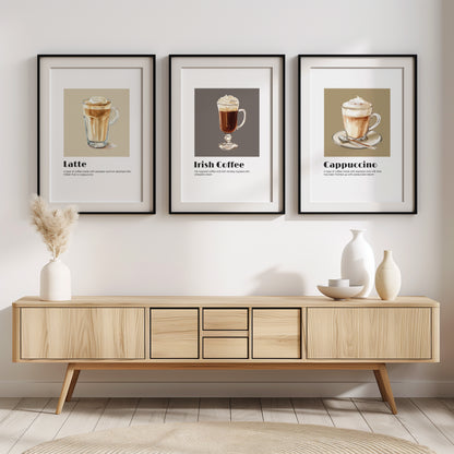 Barista's Delight: Classic Coffee Selections Wall Art, Set of 3, D008