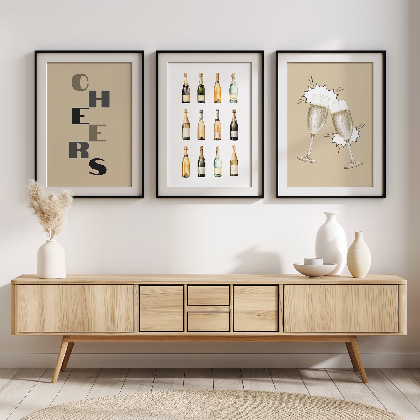 Sparkling Moments: Champagne Bottles & Toast Poster Set, Set of 3, D012