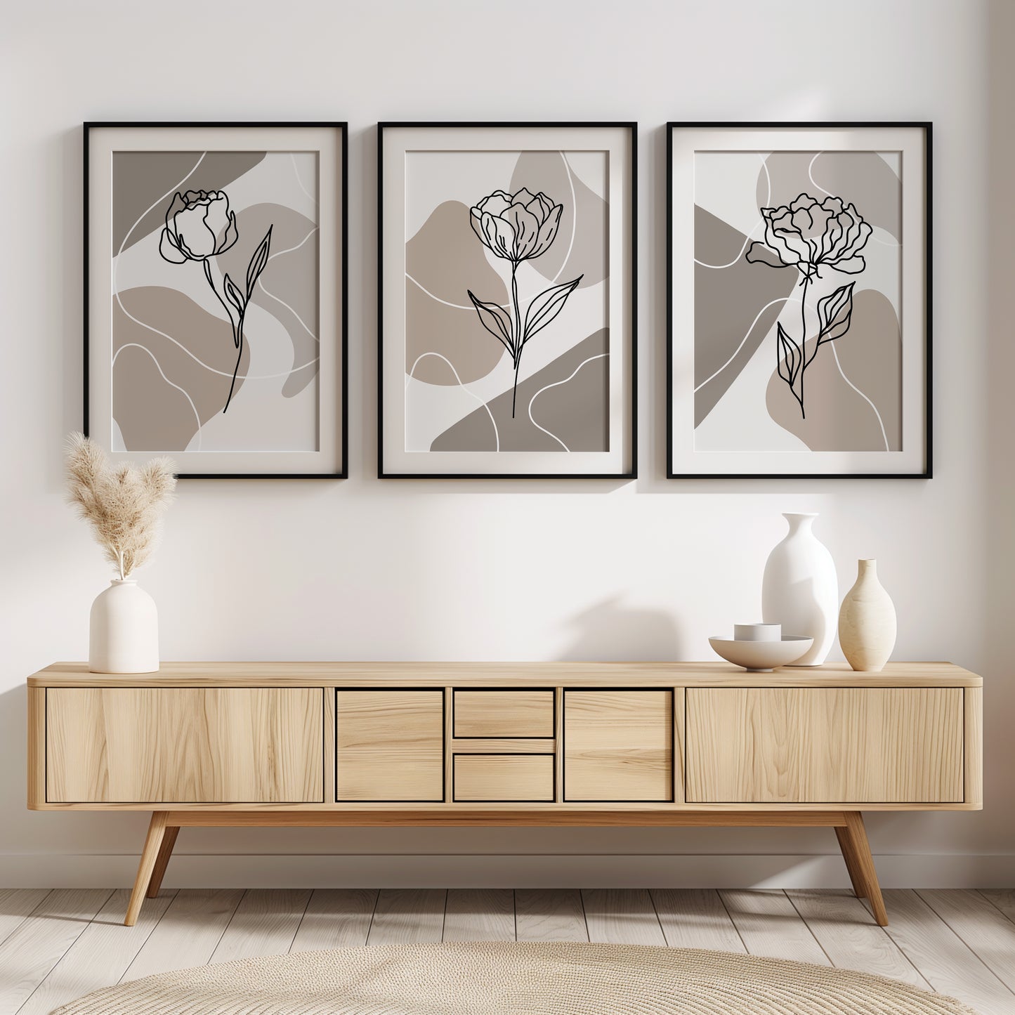 Minimalist Grace: Monochrome Garden Series, Set of 3, B012