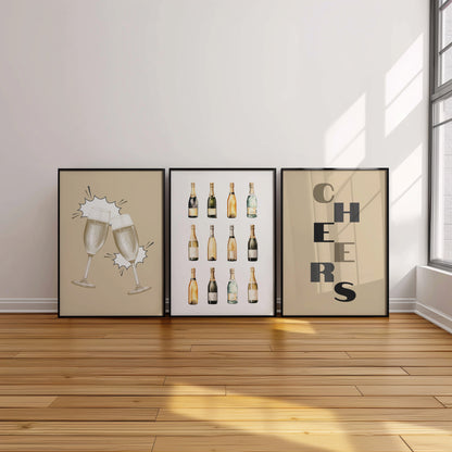 Sparkling Moments: Champagne Bottles & Toast Poster Set, Set of 3, D012