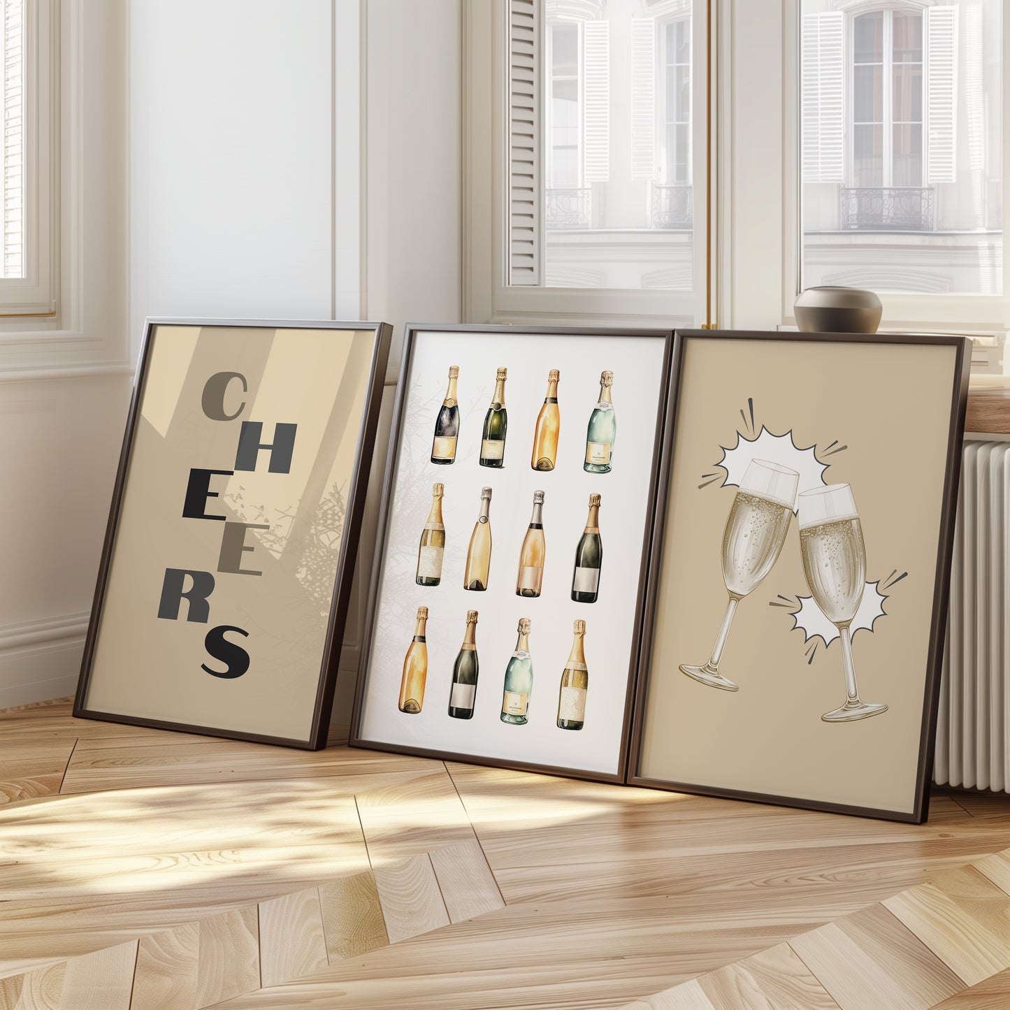 Sparkling Moments: Champagne Bottles & Toast Poster Set, Set of 3, D012