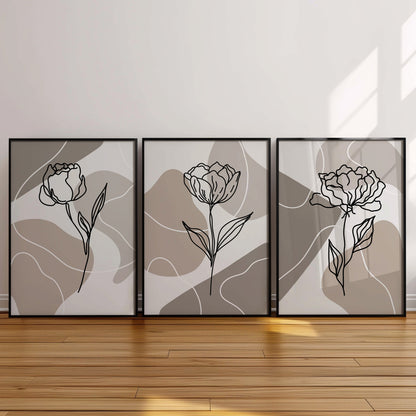 Minimalist Grace: Monochrome Garden Series, Set of 3, B012