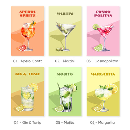 Retro-Inspired Cocktail Wall Art Set, Set of 3, D013