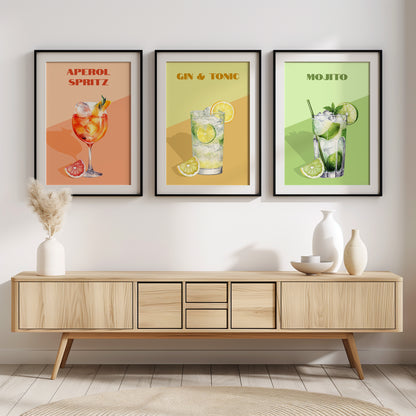 Retro-Inspired Cocktail Wall Art Set, Set of 3, D013