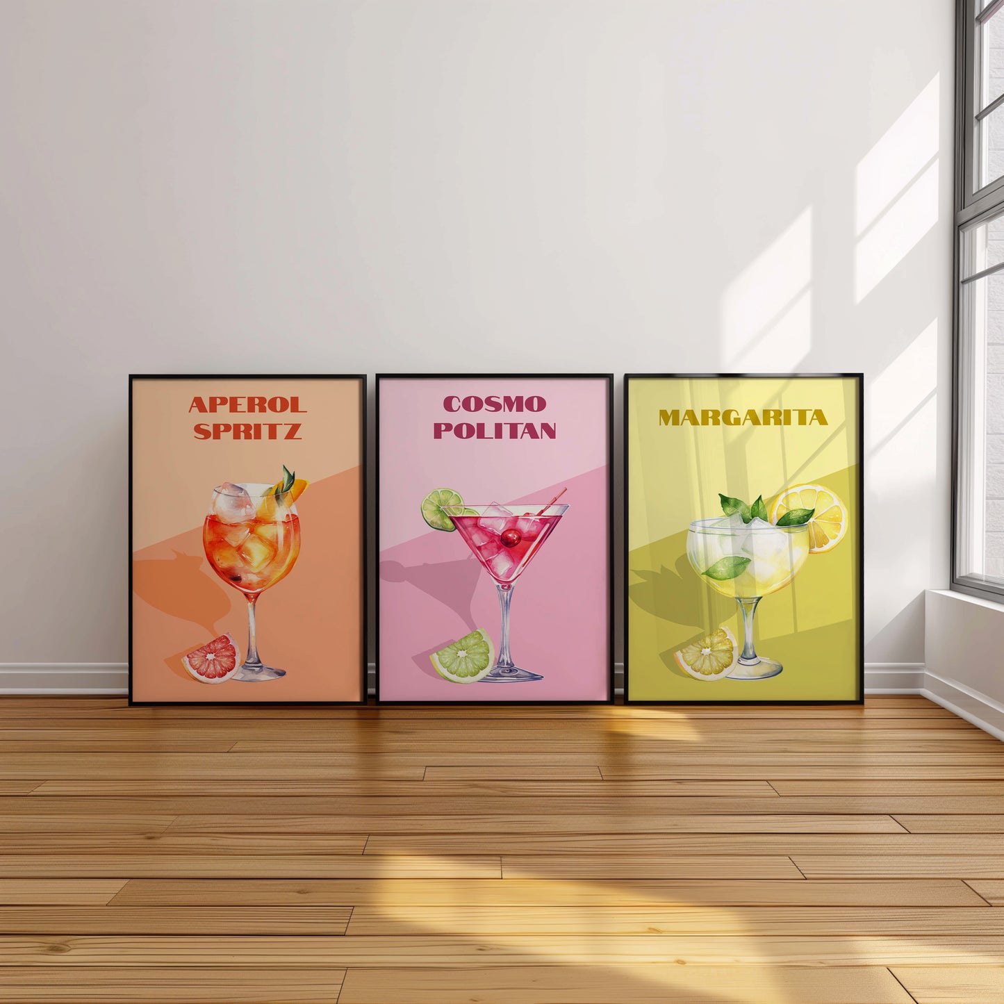 Retro-Inspired Cocktail Wall Art Set, Set of 3, D013