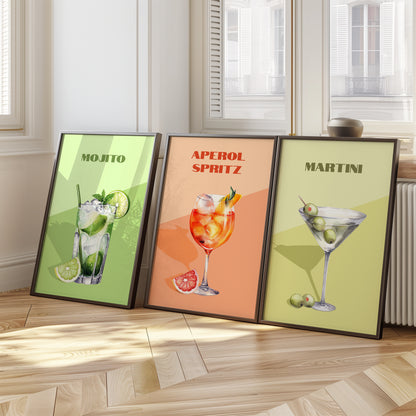 Retro-Inspired Cocktail Wall Art Set, Set of 3, D013