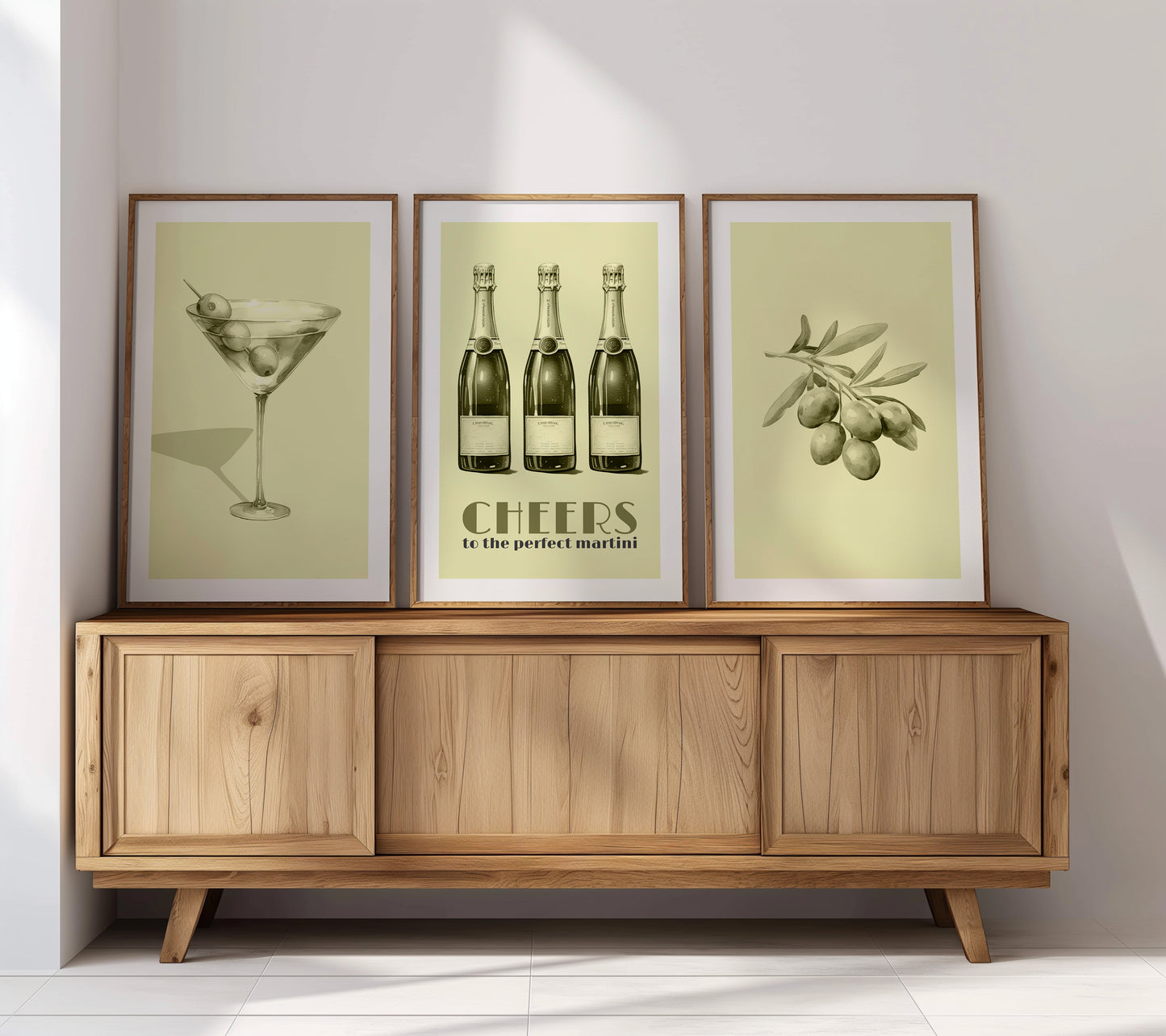 Elegant Cheers: Champagne, Olives & Martini Art Set, Set of 3, D014