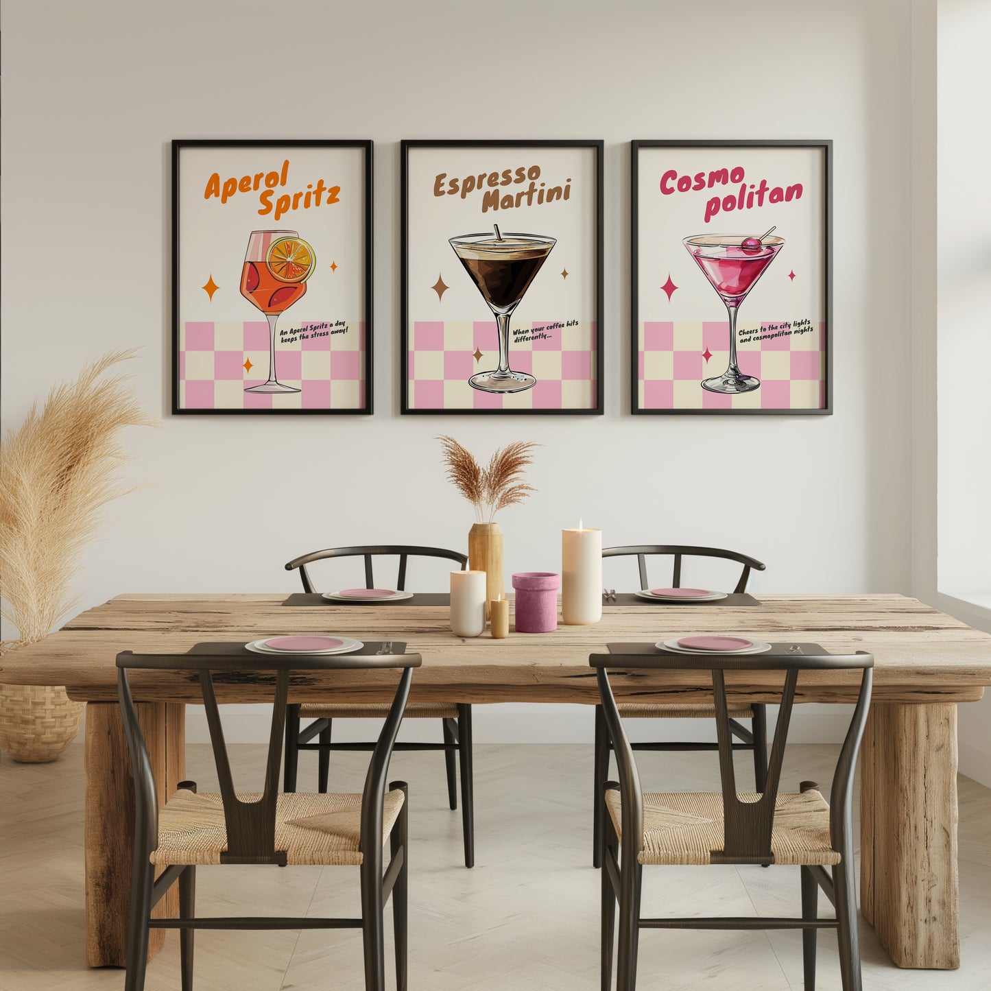 Vintage Vibe Cocktail Art, Set of 3, D016