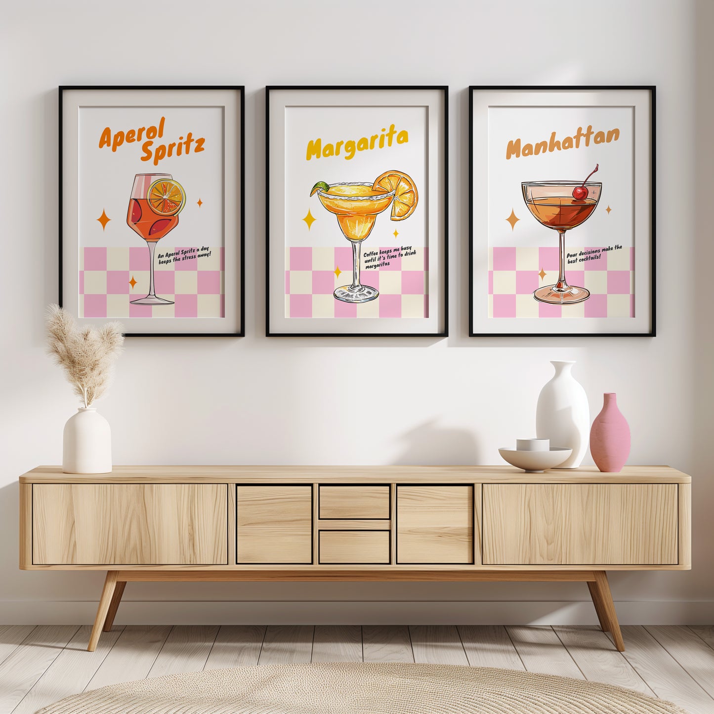 Vintage Vibe Cocktail Art, Set of 3, D016