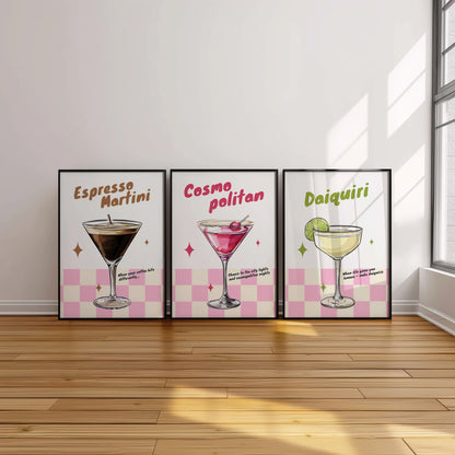 Vintage Vibe Cocktail Art, Set of 3, D016