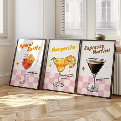 Vintage Vibe Cocktail Art, Set of 3, D016