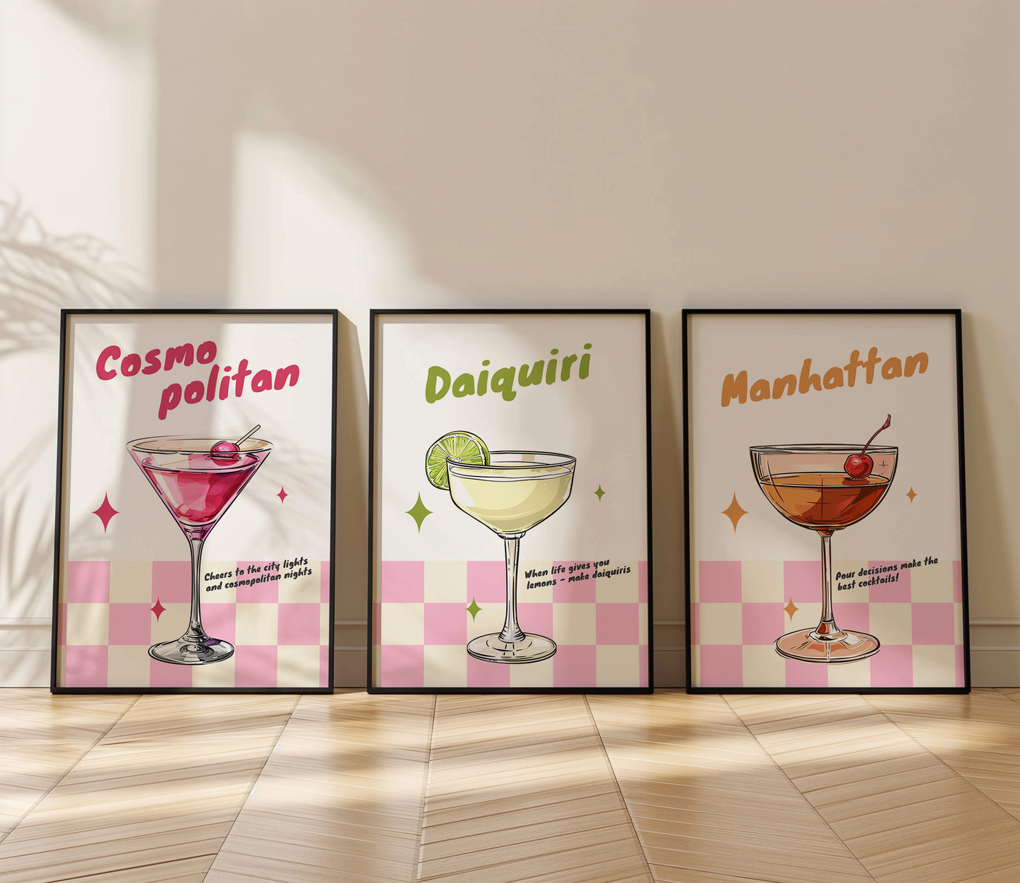 Vintage Vibe Cocktail Art, Set of 3, D016