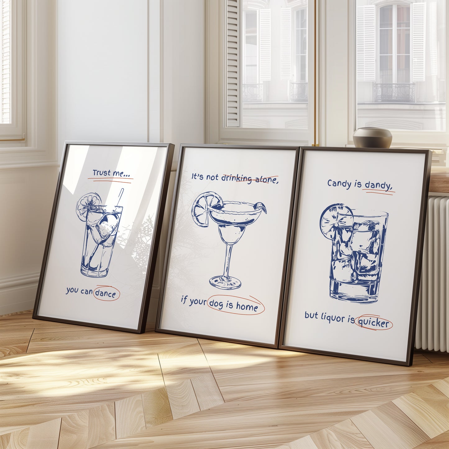 Dance & Sip Collection – Inspirational Drink Quotes Wall Art, Set of 3, D017