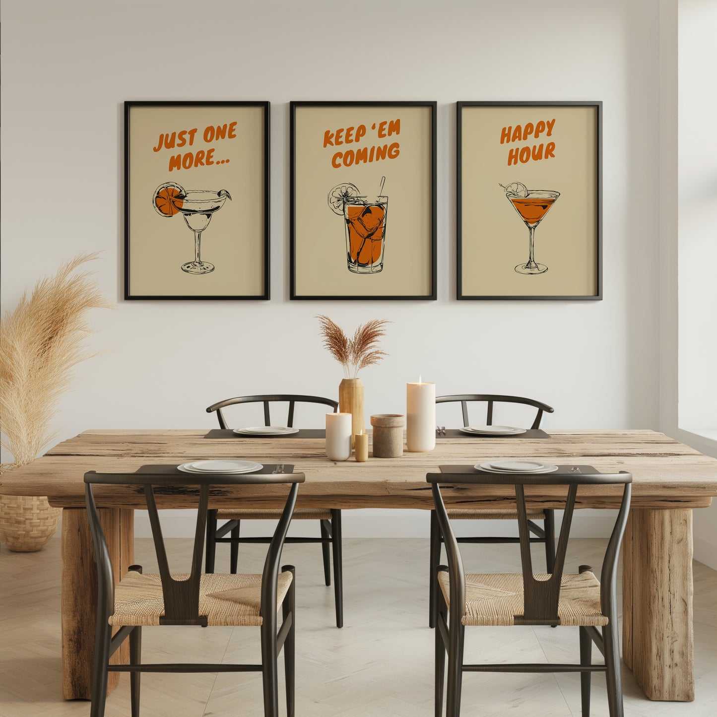 Happy Hour Wall Art Set - Classic Cocktails Collection, Set of 3, D018