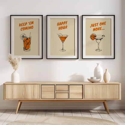 Happy Hour Wall Art Set - Classic Cocktails Collection, Set of 3, D018