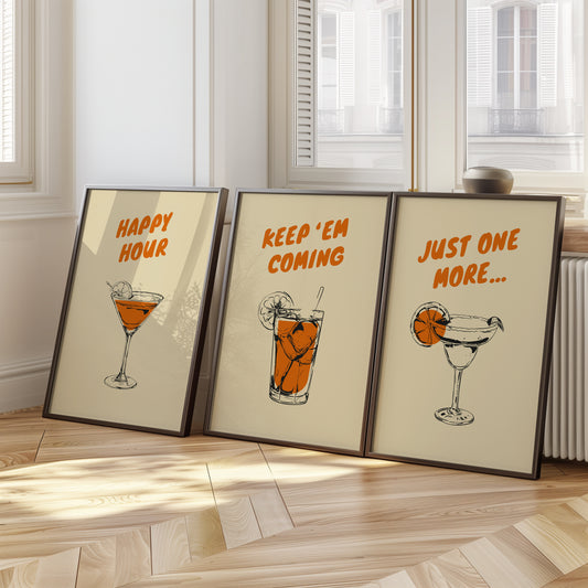 Happy Hour Wall Art Set - Classic Cocktails Collection, Set of 3, D018