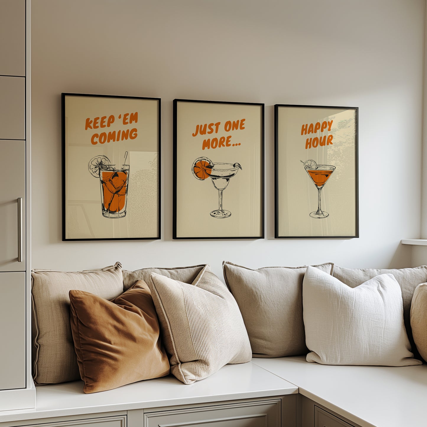 Happy Hour Wall Art Set - Classic Cocktails Collection, Set of 3, D018