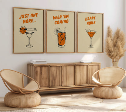 Happy Hour Wall Art Set - Classic Cocktails Collection, Set of 3, D018