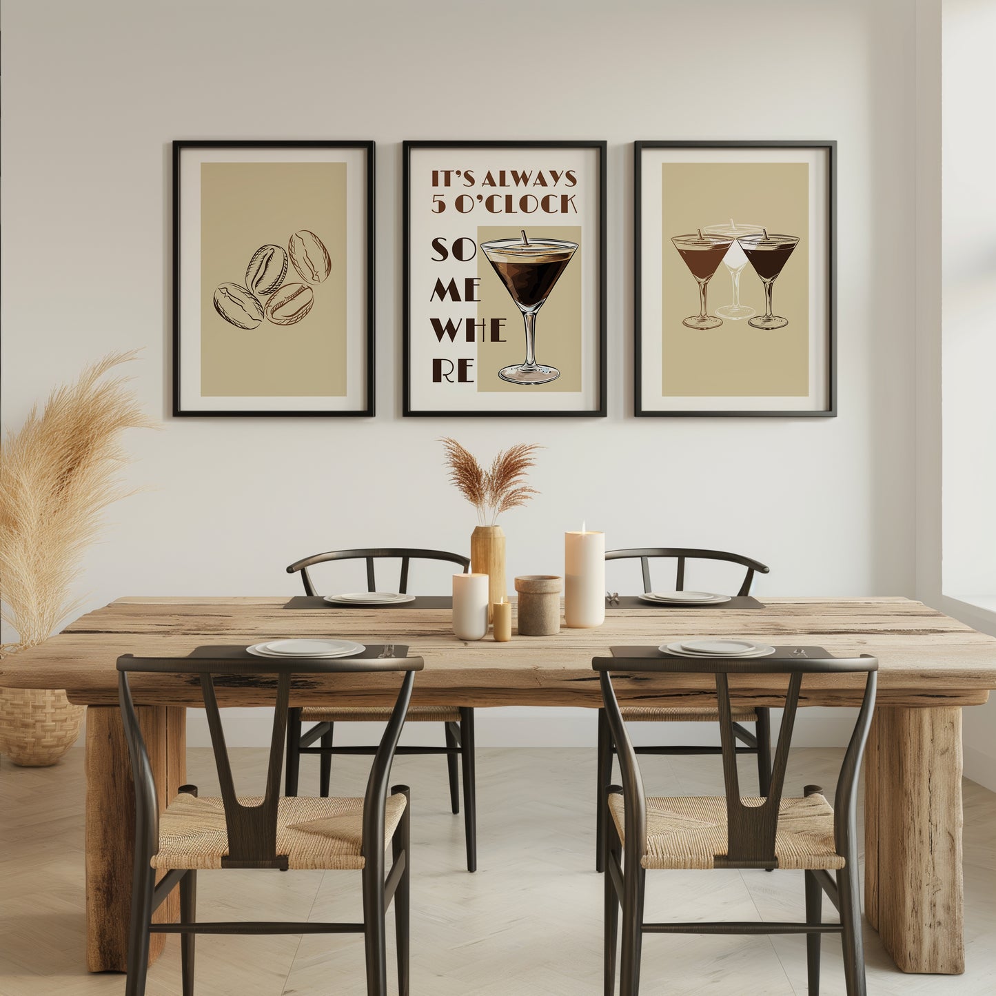 Elegant Espresso Martini Vibes: Modern Art Print, Set of 3, D019