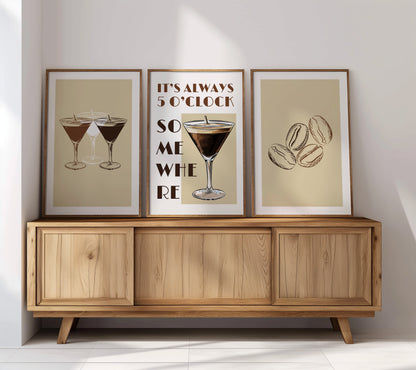 Elegant Espresso Martini Vibes: Modern Art Print, Set of 3, D019