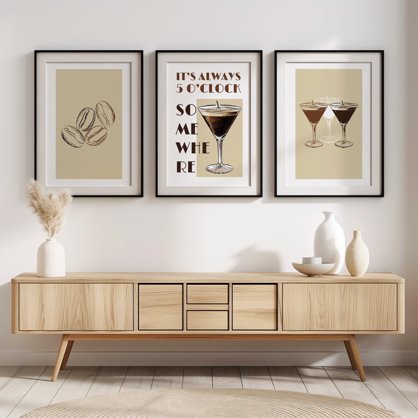 Elegant Espresso Martini Vibes: Modern Art Print, Set of 3, D019