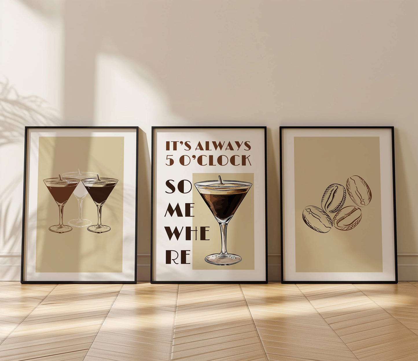 Elegant Espresso Martini Vibes: Modern Art Print, Set of 3, D019