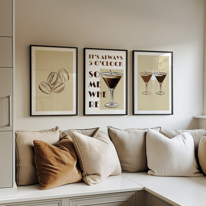 Elegant Espresso Martini Vibes: Modern Art Print, Set of 3, D019