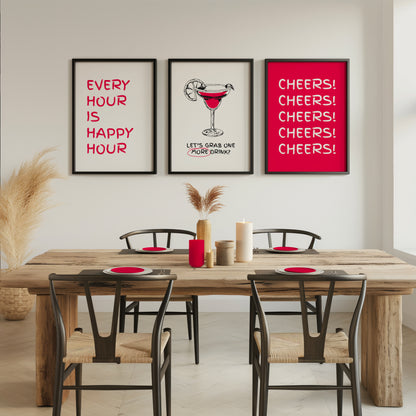 Sip & Celebrate: Vintage Happy Hour Wall Posters, Set of 3, D020