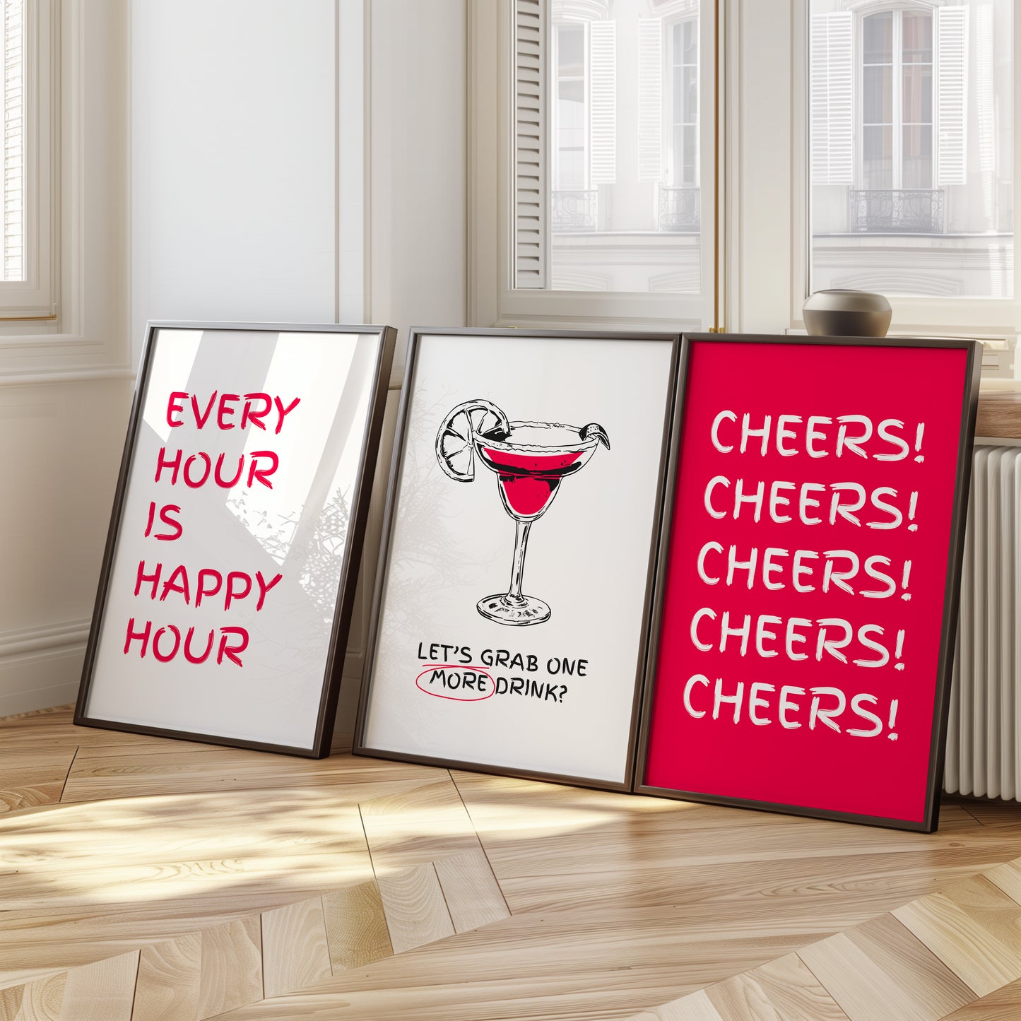 Sip & Celebrate: Vintage Happy Hour Wall Posters, Set of 3, D020